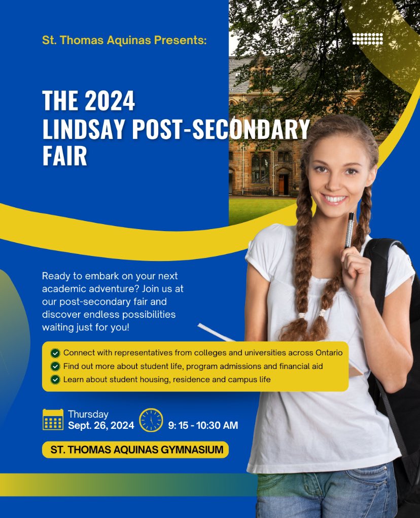 Don’t forget about Thursday’s College and University Information Fair at STA!  Parents/Guardians are welcome to attend. <a href="/STA_CSS/">St. Thomas Aquinas</a> <a href="/PVNCCDSB/">PVNCCDSB</a>