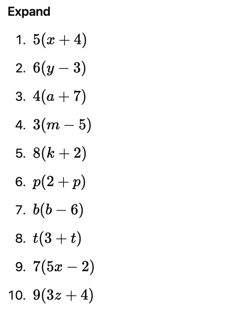GuideCalculator's tweet photo. Expanding Single Bracket Practice - 4 sets of 10.
Just used ChatGPT to put together these for a student so feel free to use for anyone who needs extra single bracket expansion questions #gcsemaths #gcsefoundation #gcsetuition #foundationmaths https://t.co/5gjWX9TlxB