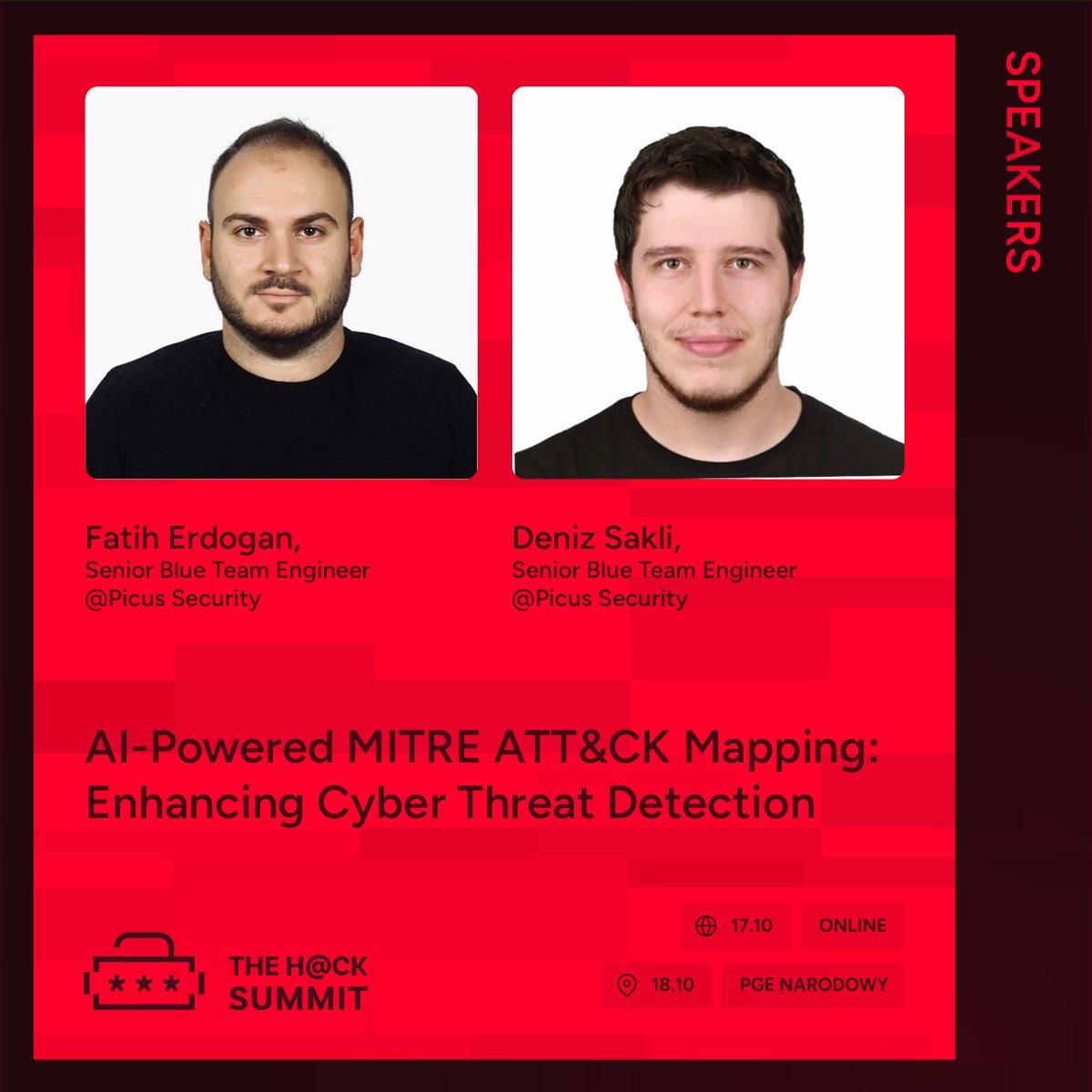 I'm thrilled to announce that <a href="/denizsakli/">Deniz Saklı</a> and I will be presenting AI-Powered MITRE ATT&amp;CK Mapping: Enhancing Cyber Threat Detection session at <a href="/TheHackSummit/">The Hack Summit</a> on October 17th online track.

We're going to talk about how AI algorithms are used to mapping MITRE ATT&amp;CK techniques