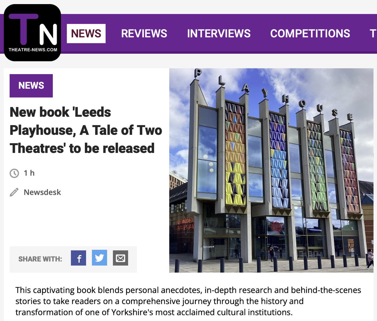 !!!FREE BOOKS!!!
<a href="/TheatreNewsWeb/">Theatre-News.com</a> has a competition. Three lucky winners will each receive a copy of our latest book 'Leeds Playhouse, A Tale of Two Theatres' by Dave Stannard.

Full details here:
theatre-news.com/competition/35…