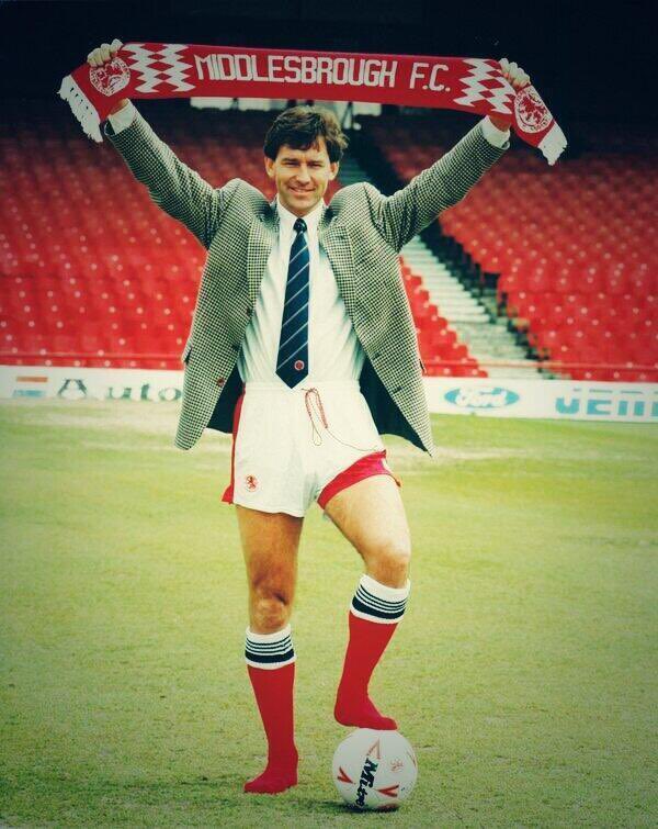 MundialMag's tweet photo. Today we would like to be: Bryan Robson at his Middlesbrough unveiling, 1994. The greatest photo of all-time. https://t.co/eyE4NhN4Yg