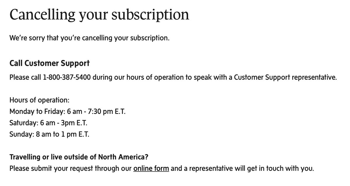 Dave Hyndman (@davehyndman) on Twitter photo Why does the <a href="/globeandmail/">The Globe and Mail</a> make cancellation of a digital subscription so difficult? I didn't have to phone anybody to sign up! #darkpatterns Why does the <a href="/globeandmail/">The Globe and Mail</a> make cancellation of a digital subscription so difficult? I didn't have to phone anybody to sign up! #darkpatterns