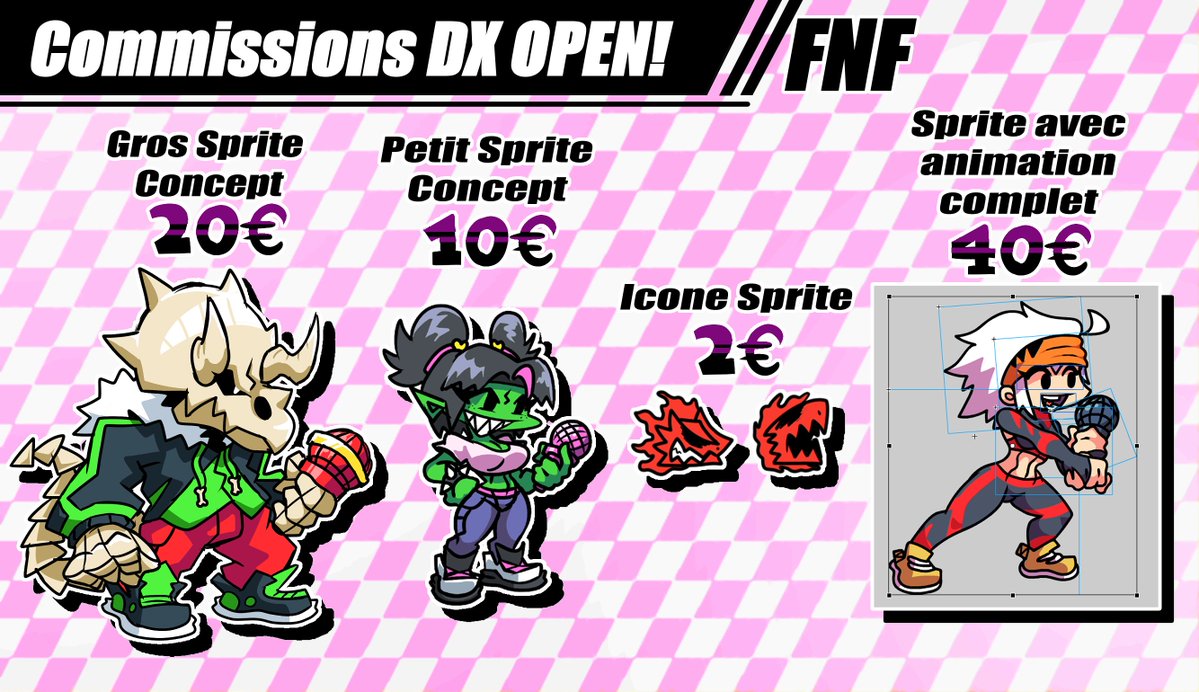 ImaginatorDX's tweet photo. ⭐️LES COMMISSIONS DX SONT ENFIN LA!!⭐️
Partager ça au maximum possible, surtout aux personne qui cherche des commissions. Ça serait franchement très sympa. Go me DM pour les commandes.👀
#commissionopen #Commission #pixelart #art #fnf https://t.co/CBvV6BBarH