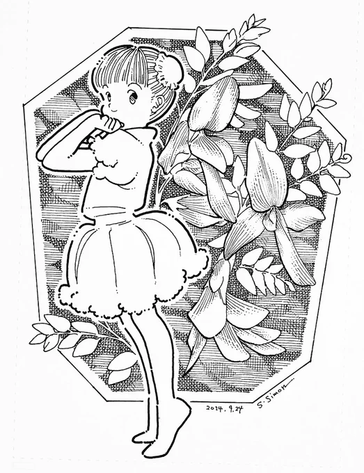 本日の1枚
「ハギ」
9月24日の誕生花のひとつだそうです。漢字で描くともちろん「萩」。先日描いたオミナエシと同じく秋の七草のひとつ(覚えてませんでした😅)
スズラン娘13回目。 