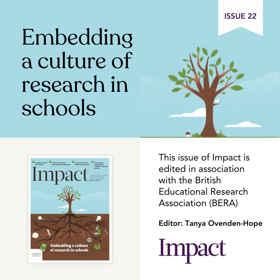 Chartered College of Teaching (@charteredcoll) on Twitter photo 📖🍂 Our autumn issue of Impact reaches members from today.
This issue focuses on embedding a culture of research and evidence-informed practice in schools, edited in association with <a href="/BERANews/">BERA</a> and guest-edited by <a href="/UniEducator/">Prof Tanya Ovenden-Hope PFHEA FCCT FSET</a>.
Read the full issue here: chartered.pulse.ly/vp0e2gbyvo 📖🍂 Our autumn issue of Impact reaches members from today.
This issue focuses on embedding a culture of research and evidence-informed practice in schools, edited in association with <a href="/BERANews/">BERA</a> and guest-edited by <a href="/UniEducator/">Prof Tanya Ovenden-Hope PFHEA FCCT FSET</a>.
Read the full issue here: chartered.pulse.ly/vp0e2gbyvo