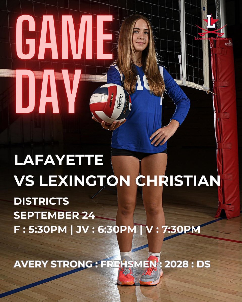 GAMEDAY at Lafayettte! Generals take on LCA for a much needed District win tonight. Come cheer on your Generals. Games start at 5:30pm. 

🕰️ F : 5:30pm  🕰️ JV : 6:30pm  🕰️ V : 7:30pm