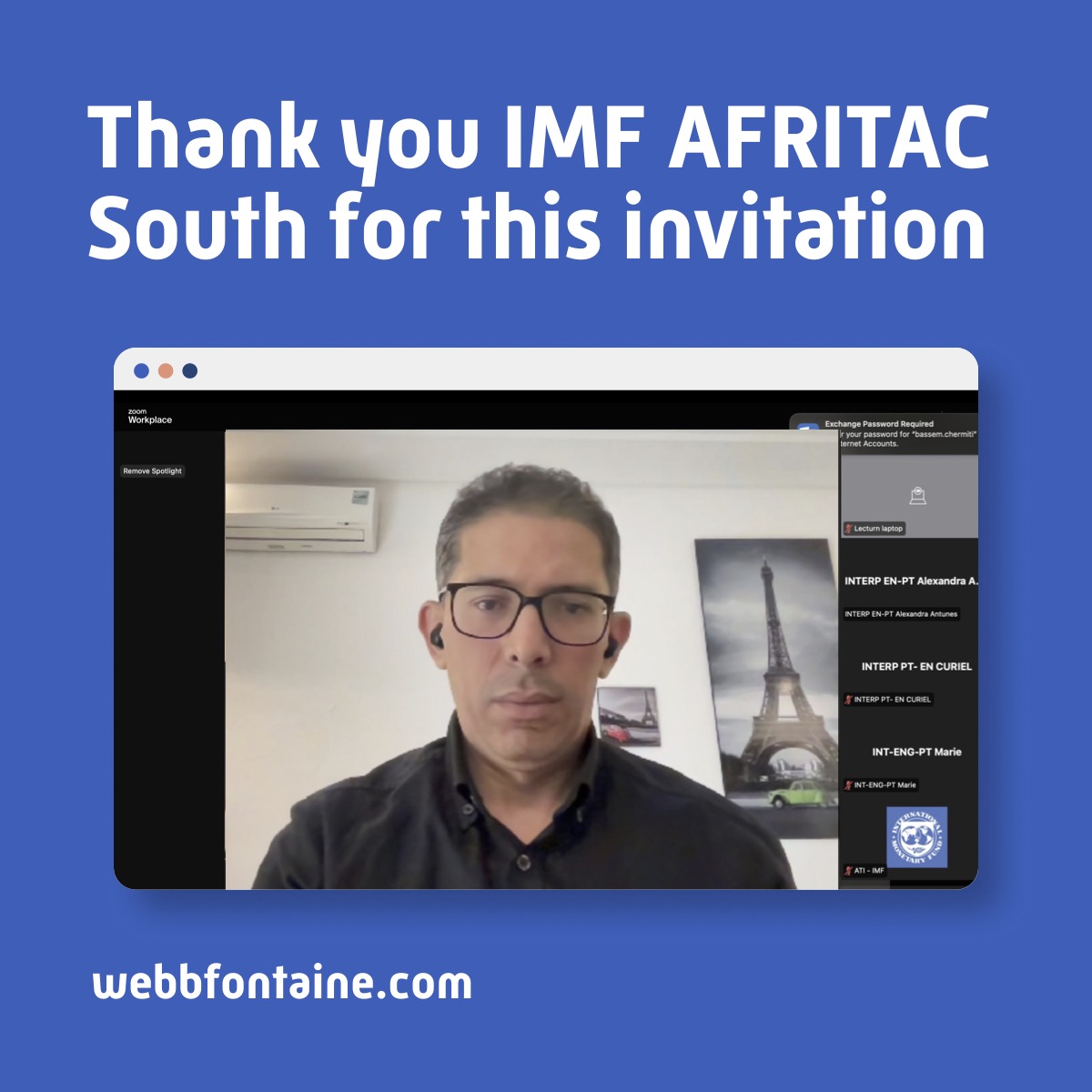 Last week, our Product Director for Webb Risk Intelligence, Bassem Chermiti, spoke at the #IMF #AFRITAC seminar on Mirror Data Analysis, discussing its role in fraud detection, post-clearance audits, and risk management with customs officials from 13 AFS countries. <a href="/IMFNews/">IMF</a>