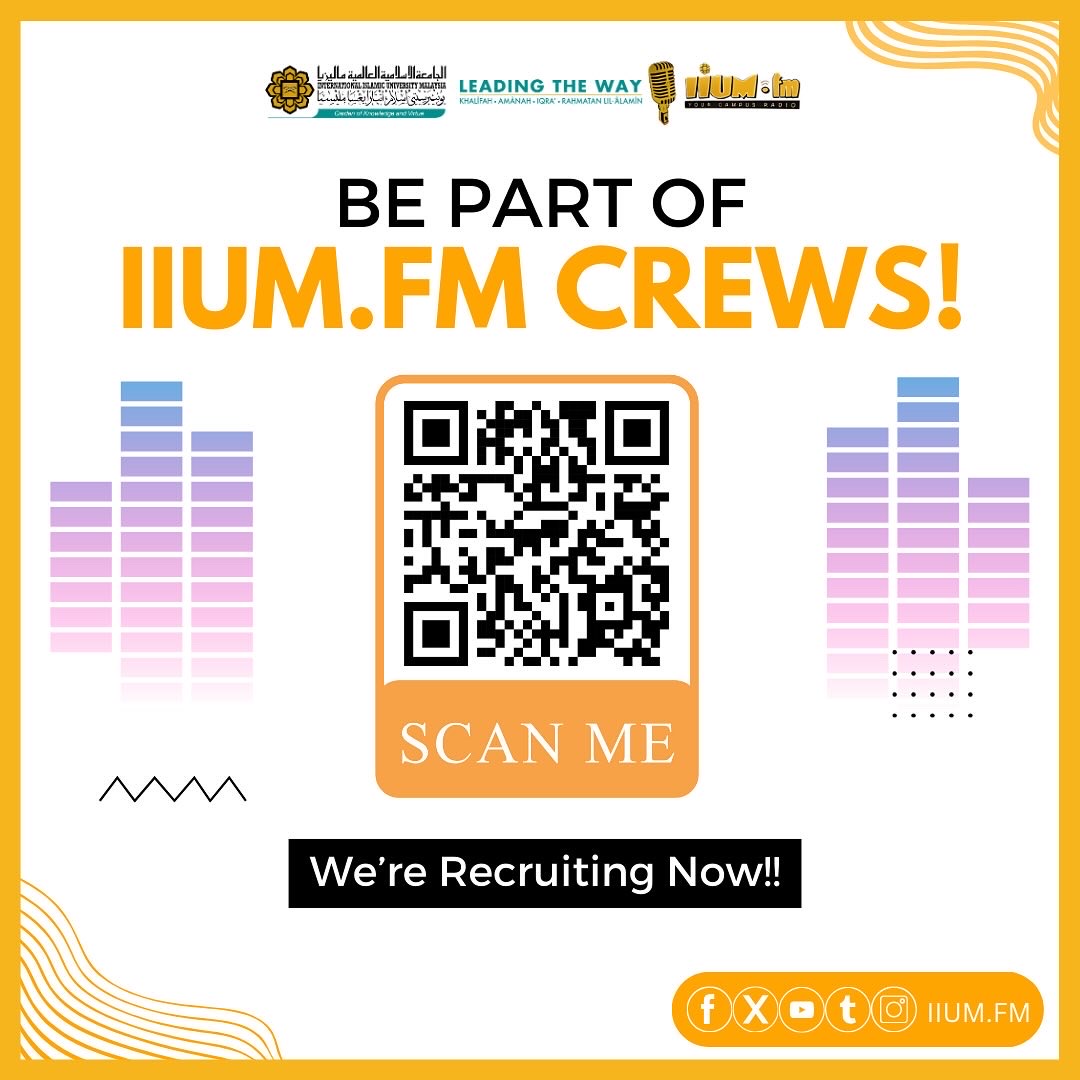 iium_fm's tweet photo. BECOME A PART OF https://t.co/565eG3y23Z'S CREWS! ✨

Assalamualaikum and Greetings, Everyone!

Are you passionate about the radio industry? Eager to learn how radio shows are produced? Want to discover the workings of a media organization? https://t.co/mxvDzgcz0L