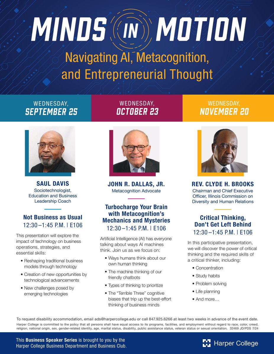 JohnRDallasJr's tweet photo. #MindsInMotion at @HarperCollege tugs, pulls, and nudges #ThinkerDoer minds to move, #think, and “do beyond” self-imposed or societally inflicted cognitive limitations.
#Metacognition is a mentally mobilizing force that propels us into uncharted #thinking territory.
#RethinkIt. https://t.co/BuXFVsDBSS