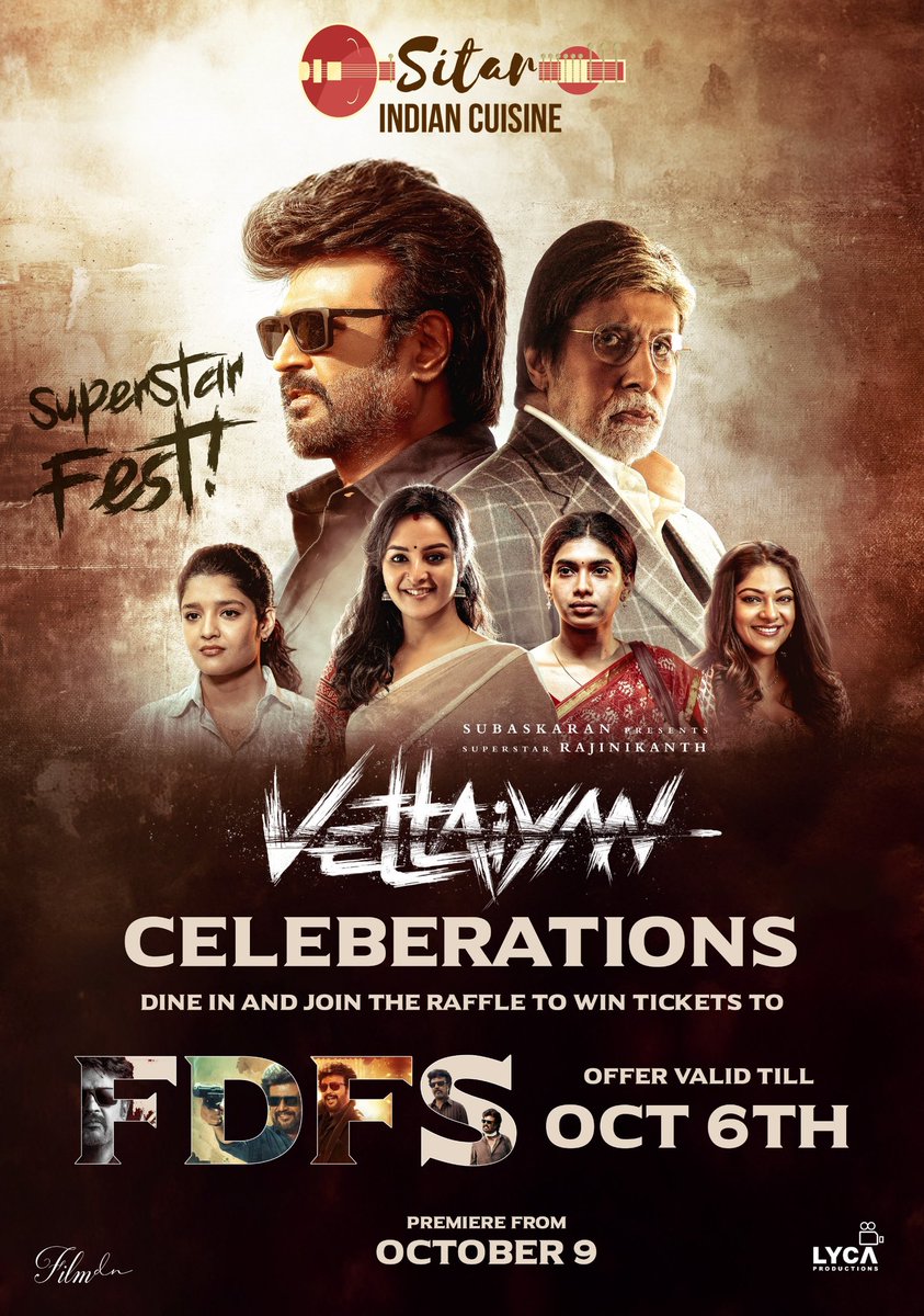 Boxoffice_Boom's tweet photo. Dine at #SitarIndianCuisine Seattle and join the raffle hunt for #Vettaiyan 🕶️ FDFS movie tickets! 🎟️🍿 Don’t miss your chance to win! 🔥🇺🇸 Offer Valid Till Oct 6th.

@rajinikanth @SrBachchan @tjgnan @anirudhofficial https://t.co/buTUkq5K27