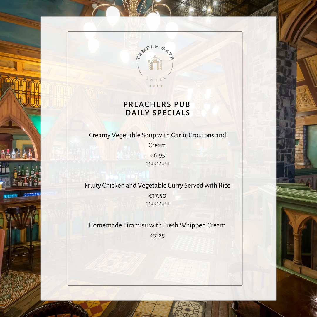 Joining us for lunch today??

Daily lunch specials &amp; full pub menu served until 9pm.

templegatehotel.com