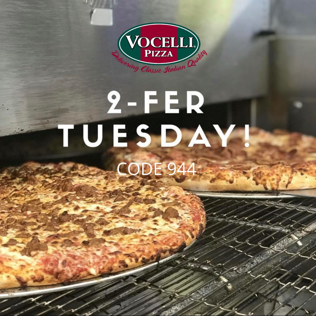 vocellipizzamd's tweet photo. ๐ WHOโS HUNGRY ON TUESDAY?! GRAB OUR 2-FER TUESDAY SPECIAL! ยฎ ๐ ๐ Buy 1 Pizza at menu price, get the next one FREE! Use code: 944. Order at https://t.co/9He7OqeAzg. We deliver! #vocellipizza #pizza #pasadenamd #twofertuesday #vocelli #delivery #pizzadelivery #carryout #food https://t.co/0Fvm5bsAQs