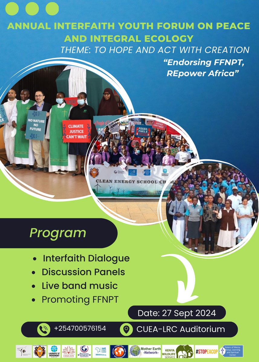 m_Augusty's tweet photo. After the interfaith climate procession, we continue celebrating the #SeasonofCreation2024 by gathering at the @cuea_official this Friday from 8am as we gather for the annual interfaith youth forum on peace and integral ecology. 
Register https://t.co/Ei18o9rEdW https://t.co/YveMy4Kxrc
