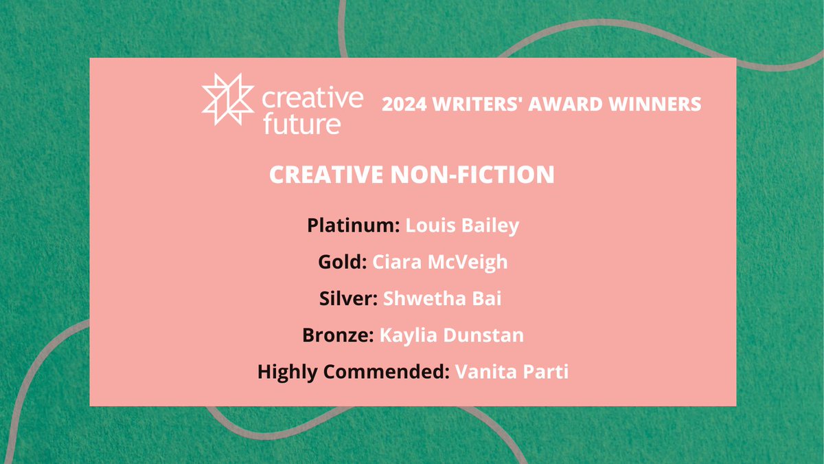 CreativeF_uture's tweet image. Announcing the winners of our 2024 Writers' Award competition for #UnderrepresentedWriters. We received 1,600+ entries from across the UK. THANK YOU, every one of you, for allowing us to read your work. Today, we share our winners. #CFWA #DiverseVoicesIn Creative Non-Fiction ⬇️