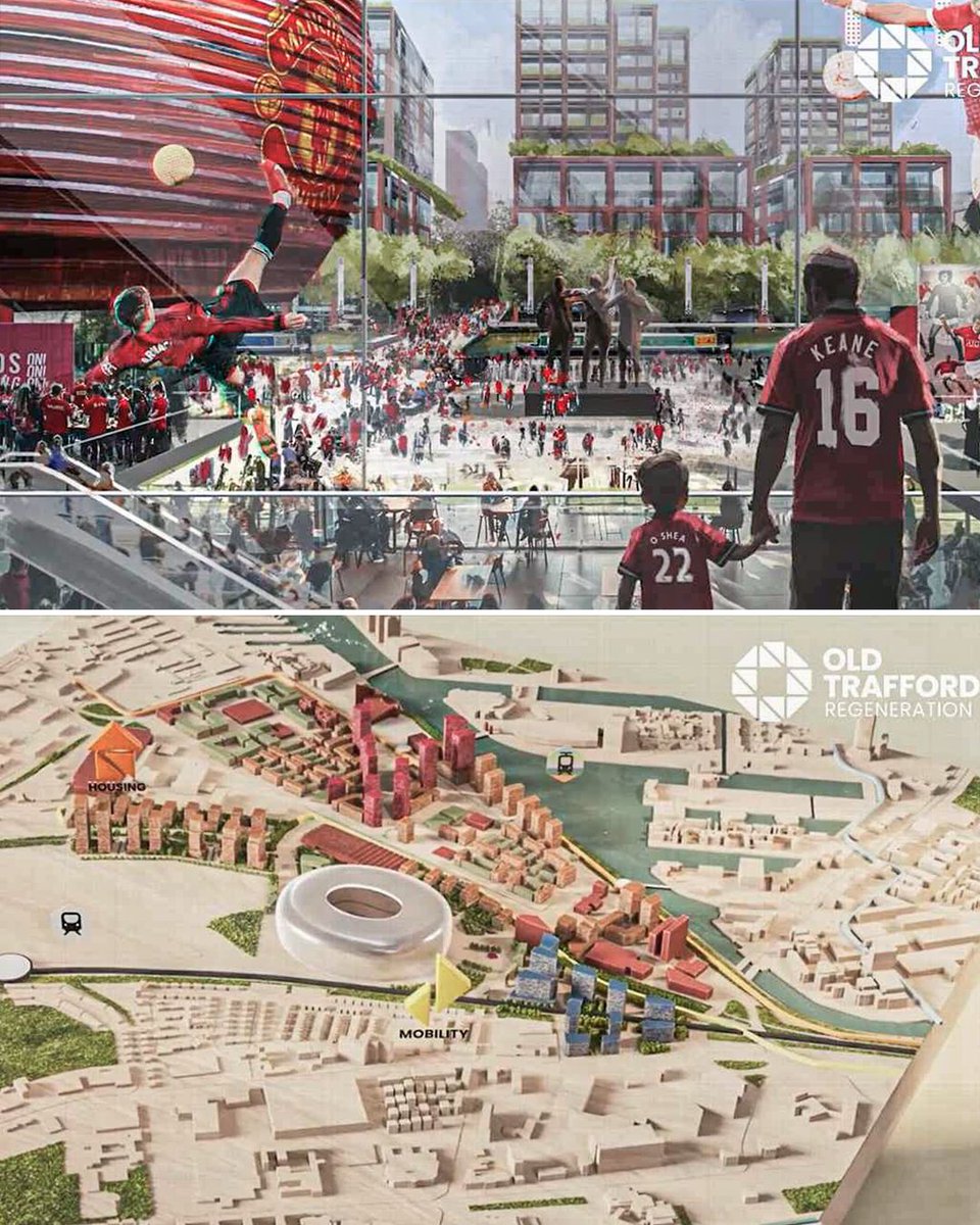 ESPNFC's tweet photo. Man United have revealed the first images of the potential Old Trafford regeneration project 👀

ESPN reported last month that United are leaning towards building a new £2 billion, 100,000-capacity stadium rather than redeveloping Old Trafford, which an economic report found could add £7.3 billion per year to the UK's economy 🏟️

(via @ManUtd)