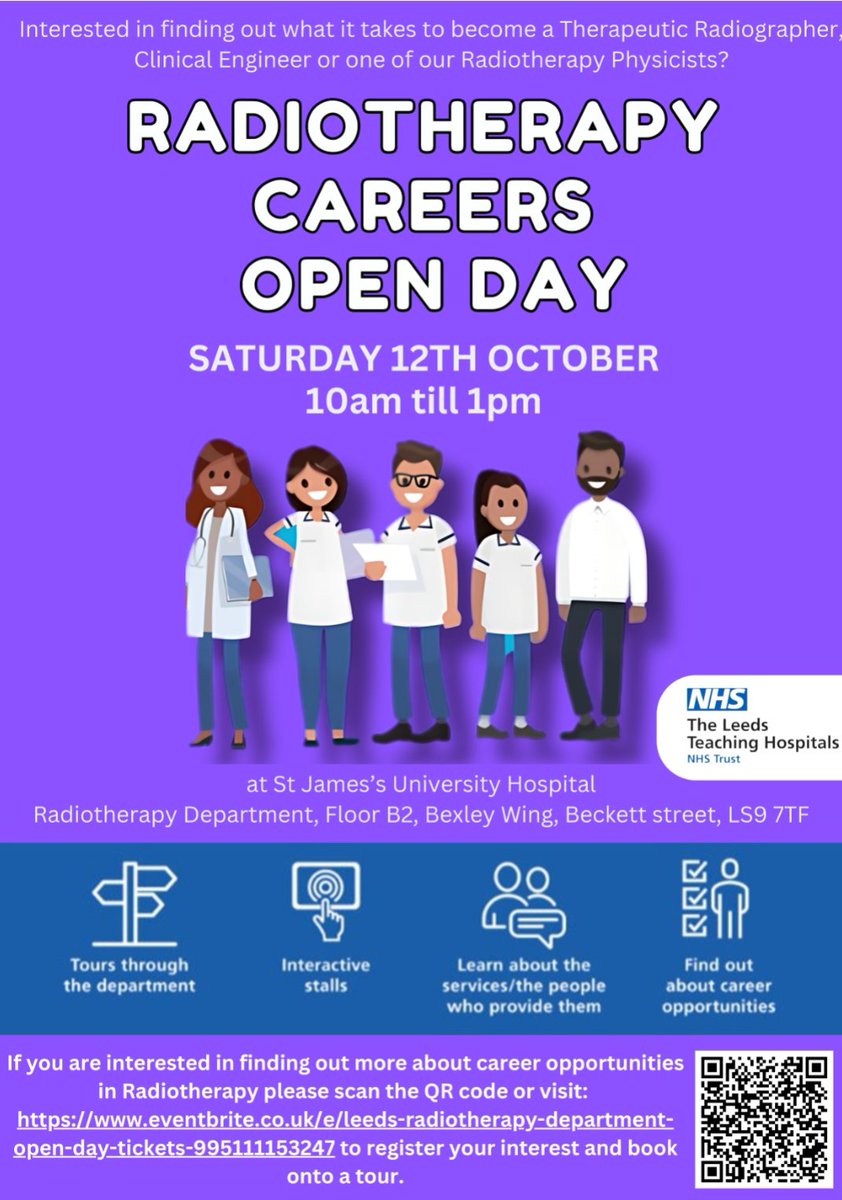 sgwrad's tweet photo. Anyone interested in a career in radiotherapy come along to the open day in Leeds. I'll be there! https://t.co/mk9K9FA9vr