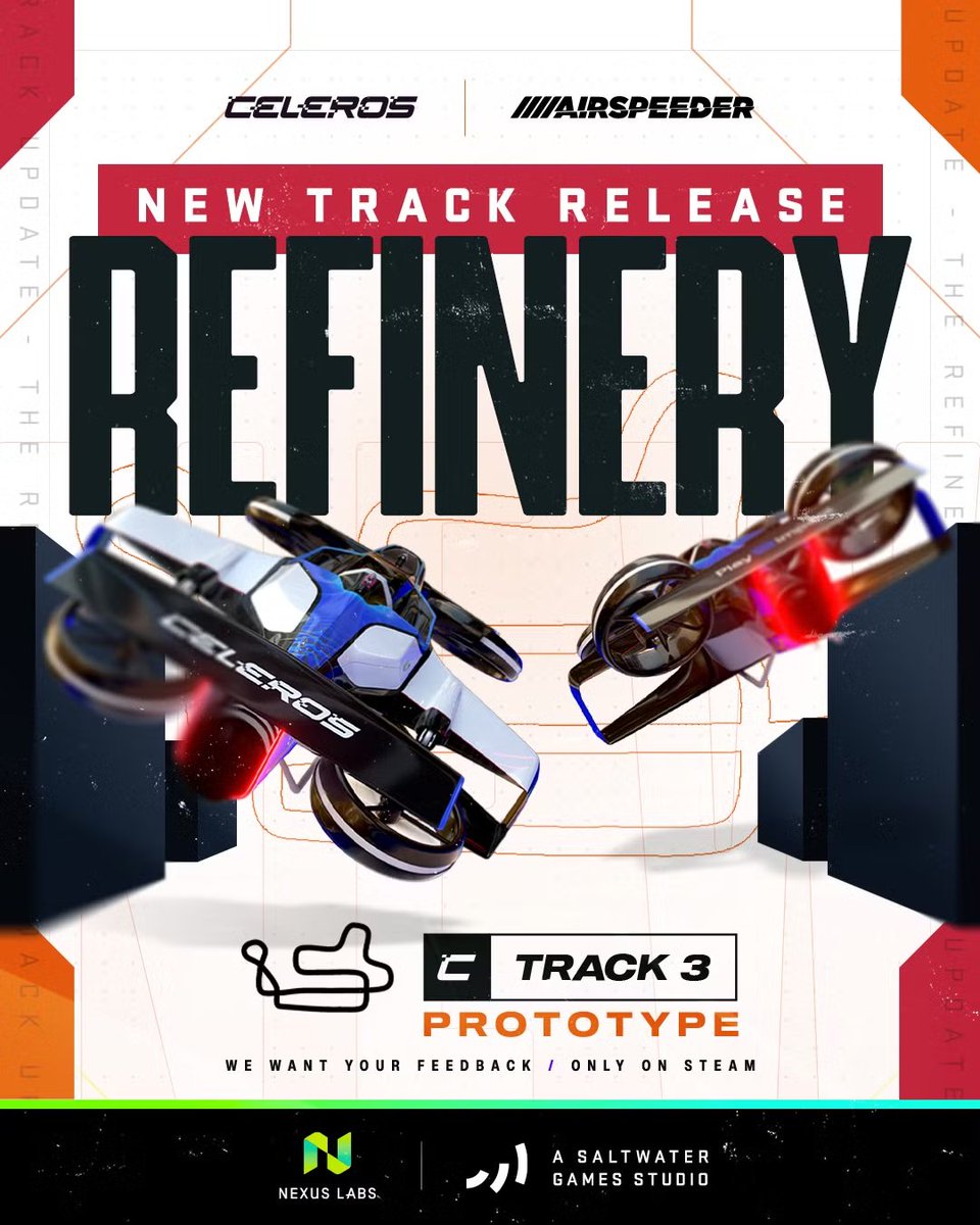 CelerosGame's tweet photo. 🏭 Surprise! Introducing Track 3: Refinery 🏭

While we’ve been talking about Aero Bay Reverse and Track 2, we’ve kept this one quiet!

Meet Refinery—a track set in an abandoned oil refinery where the past meets the future. 🌍 Race through silos, pipework, and factories, repurposed for high-speed electric racing.

We’d love your feedback on the track, its name, and where in the world it should be set. Let us know! 💬

#Celeros #NewTrack #TrackPreview #Refinery #FlyClean