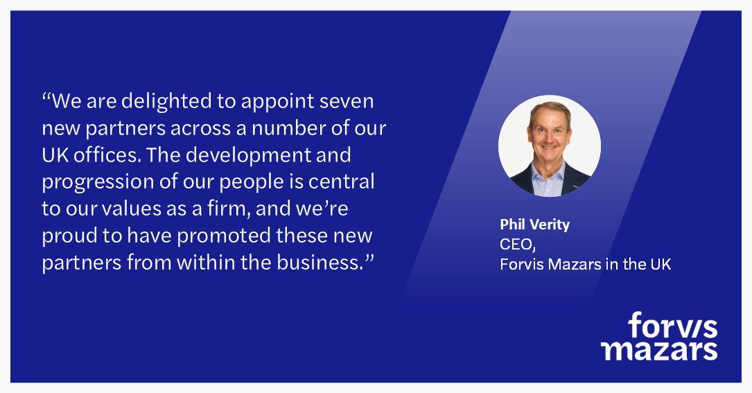 Forvis Mazars have announced the promotion of 7 partners across the firm effective from 1 September. 

The new partners work across Advisory &amp; Consulting, Audit, Accounting and Outsourcing Solutions, and Tax.

Find out more ➡ forvismaza.rs/6017mjtXL