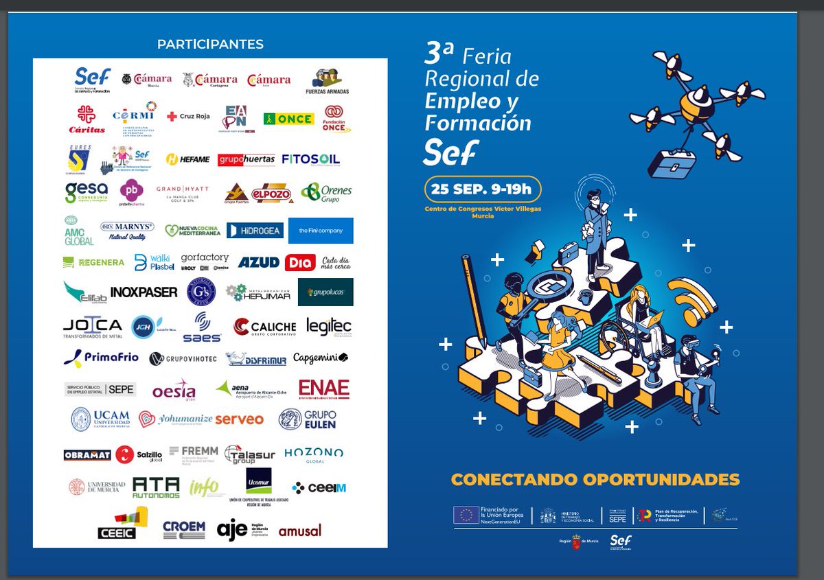 3ª Feria Regional de Empleo y Formación SEF, 25 sep, 9-19h.