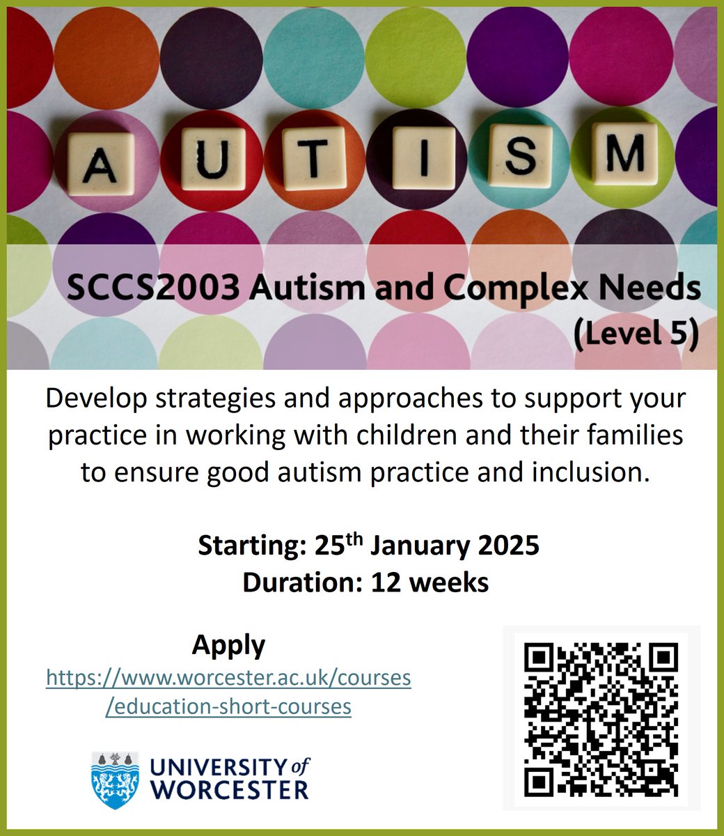 UWChildrenAndFamilies (@uwdcf) on Twitter photo Our <a href="/education_uw/">University of Worcester Institute of Education</a> Short Courses can develop your knowledge on Children & Young People in Education and Children’s Services.
For more information: worcester.ac.uk/courses/educat…
Join us for a virtual taster session:
Weds 16th October 2024, 6.15pm
Book here: worcester.ac.uk/.../virtual-ta… Our <a href="/education_uw/">University of Worcester Institute of Education</a> Short Courses can develop your knowledge on Children & Young People in Education and Children’s Services.
For more information: worcester.ac.uk/courses/educat…
Join us for a virtual taster session:
Weds 16th October 2024, 6.15pm
Book here: worcester.ac.uk/.../virtual-ta…