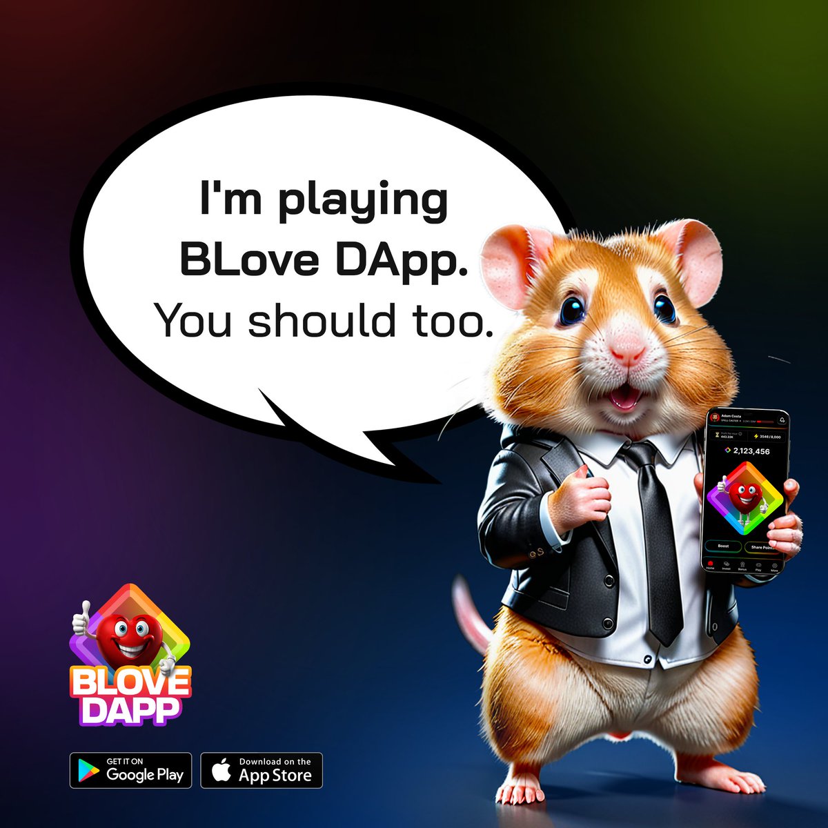 BLoveDApp's tweet photo. I'm done with the hamster wheel!🐹
I'm playing BLove DApp and loving it!

BLove DApp offers confirmed airdrops and way more rewards,
Switch over, you won't regret it! 🫵

Although, the choice is yours! 🤷‍♂️

#BLoveDApp #BLoveDAppCommunity #HamsterKombat #HamsterKombatNews #Airdrop #CryptoAirdrop #BLOVE #BLOVECommunity #TheChoiceisYours #MakeaSmartMove #ChooseWisely #hamsterkombatdailycombo #hamsterkombatairdrop #BLoveDAppChoiceisyours #HamsterKombatvsBLoveDApp