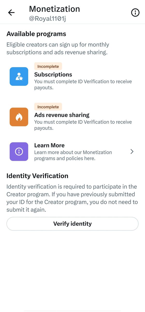 Royal1101j's tweet photo. Is X platform so slow that a process takes 10 days and still does not get completed ...why?

@elonmusk 
how will people trust you, if you are really the fastest platform then my problem is not getting solved since 10 days, give a proper reason for this problem , otherwise should be solved immediately

My id @Royal1101j 
Issue 👇
It is showing ID verification in the account but instead of ads revenue sharing it is showing ID verification not successful, it has been nine days, many massage and mail but not solve this problem.. 
please solve this problem quickly
@X  @Support 
@XCorpIndia