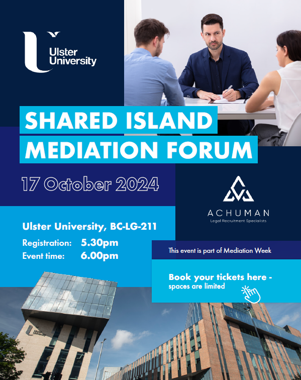 UlsterUniSchoolofLaw (@ulsterunischlaw) on Twitter photo Join Us for #MediationWeek!
<a href="/UlsterUni/">Ulster University</a> is proud to host the Shared Island Mediation Forum -the first event of its kind on the island of Ireland - at 5:30pm on Thursday, 17th October.
To register, head to: lnkd.in/e9T4WZC9 Join Us for #MediationWeek!
<a href="/UlsterUni/">Ulster University</a> is proud to host the Shared Island Mediation Forum -the first event of its kind on the island of Ireland - at 5:30pm on Thursday, 17th October.
To register, head to: lnkd.in/e9T4WZC9