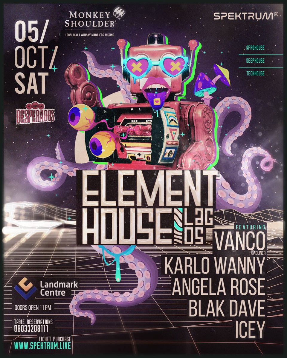 spektrumng's tweet photo. #ElementHouse 05.10.24 ⚡
@vanco_sa
@wkarlo
@icey.wav
@angelarose_x
@blak_dave
Tickets & Table reservations -https://t.co/Ppdgj2hRLq
Venue: Landmark Centre
Time: 11 p.m. - 6a.m.
For the love of beats. 💓
#Housemusic #AfroHouse #DeepHouse #AfroDeep #Nightlife #Clubbing https://t.co/pAqelk0SvI