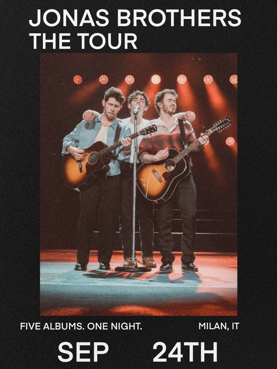 Jonas_DailyNews's tweet photo. .@JonasBrothers will be performing at Unipol Forum in Milan, IT TONIGHT on #THETOUR! Who’s going?! https://t.co/xoKzk3EgHU