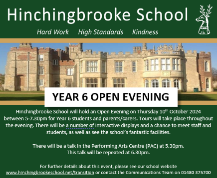 HBK_School's tweet photo. Hinchingbrooke School Year 6 into 7 Open Evening Thursday 10th October 5-7.30pm
We look forward to seeing you there

#hinchingbrookeschool #wearehbk #year6openevening #classof2025 https://t.co/lqLFfgRMzq