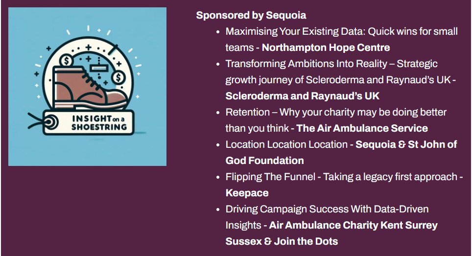 Insight in Fundraising Conference 2024  

Check out the exciting line-up for the “Insight on a Shoestring”  room at our conference on Monday, 14 October, London.  

10% discount with code Earlybird10 until Wed.  Get your tickets now: eventbrite.co.uk/e/chartered-in…

 cc <a href="/CIOFtweets/">Chartered Institute of Fundraising</a>