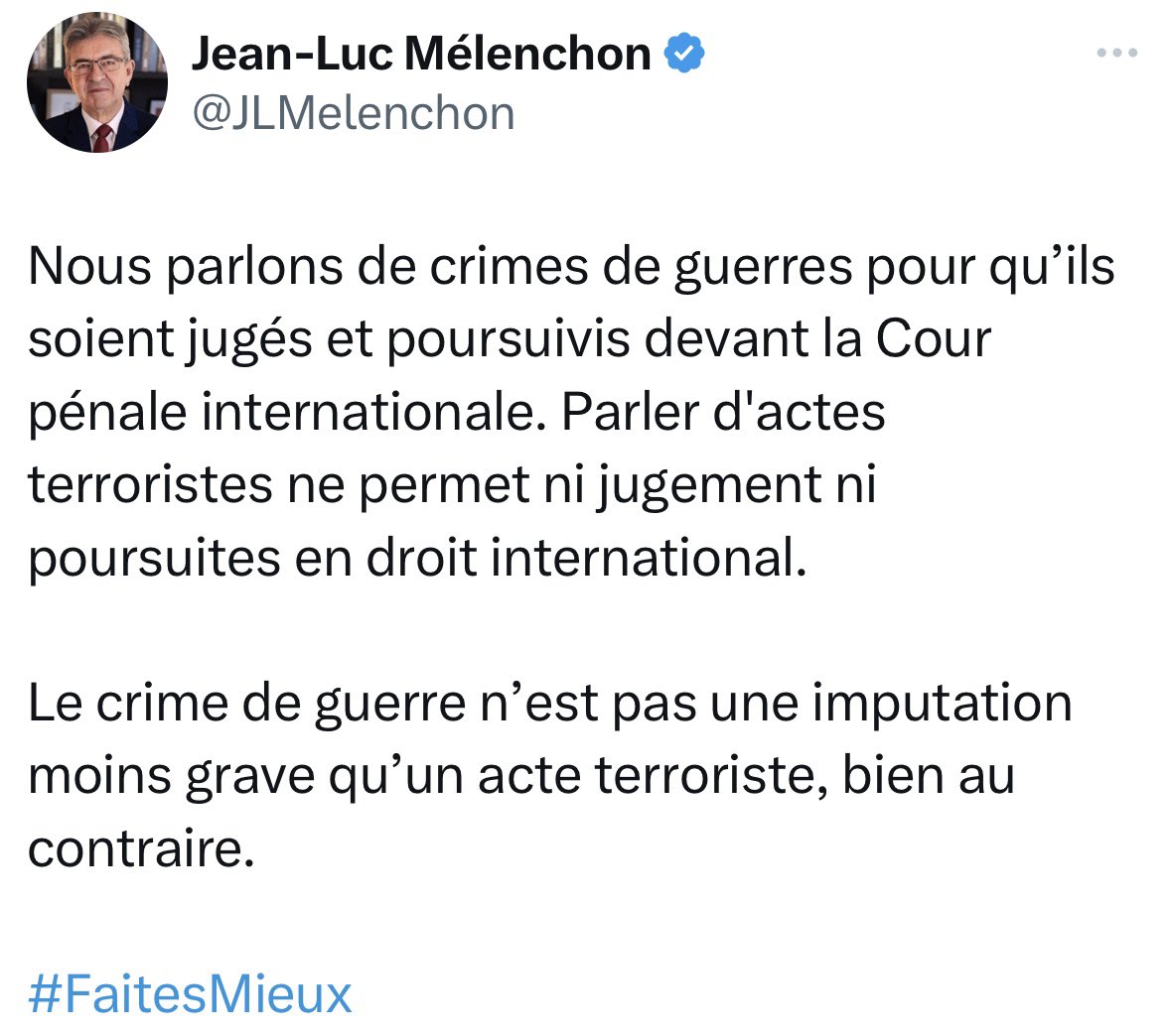 Rappel: Jean-Luc Mélenchon a toujours refusé de qualifier les attentats du 7 octobre, avant tout destinés à assassiner des civils, d’actes « terroristes ».