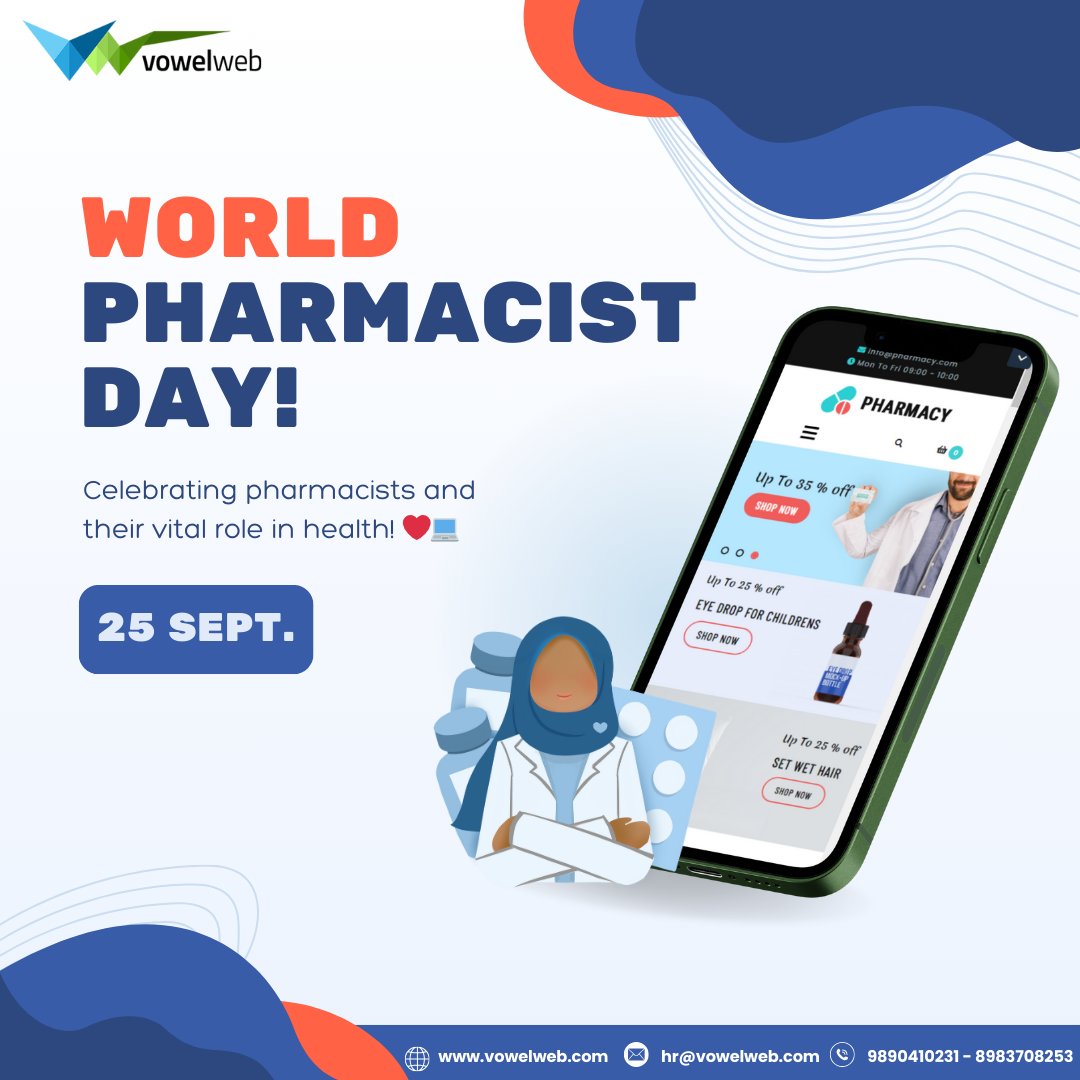 vowelweb's tweet photo. Celebrating pharmacists who bridge health and innovation! Together, we're coding a healthier future. 💊💻
.
.
.
.
.
#WorldPharmacistDay #PharmacyTech #InnovateHealthcare #HealthTech #DigitalPharmacy #PharmaceuticalInnovation #PharmacyAndTech
#TechForHealth #Vowelwebllp https://t.co/nYRxoWGQ4E
