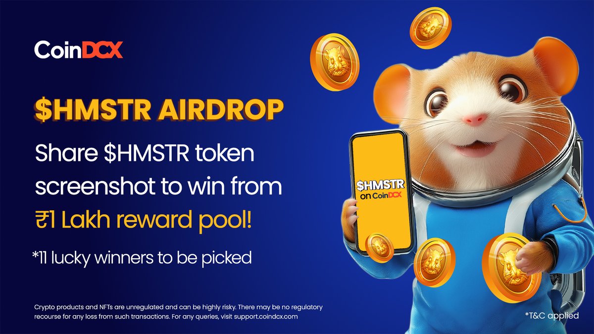 You could be the ONE to win INR 50,000 worth $HMSTR on CoinDCX 🐹

Here's how 👇
1️⃣  Create a new post/tweet
2️⃣  Use the line 👉 “Gearing to WIN from 1L INR worth $HMSTR token on CoinDCX! <a href="/CoinDCX/">CoinDCX : India Ka Crypto Coach</a> #HamsterKombatOnCoinDCX”
3️⃣  Attach the screenshot of your $HMSTR tokens

Must Do’s