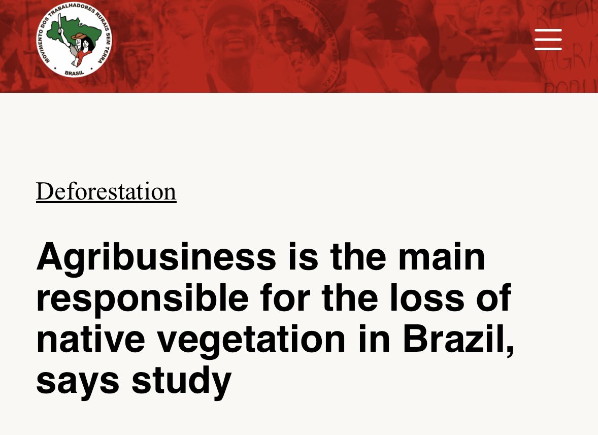 🌾 LeMAP.be/media 🦣ViaCampesinaBE@mastodon.social (@lemap_be) on Twitter photo 📢 EN | New Study : Agribusiness is the main responsible for the loss of native vegetation in Brazil
👉mst.org.br/2024/09/12/agr…
📢 ES | Nuevo estudio : El agronegocio es el principal responsable de la pérdida de vegetación nativa en Brasil
👉viacampesina.org/es/el-agronego…
<a href="/via_campesina/">La Via Campesina (Official EN)</a> 📢 EN | New Study : Agribusiness is the main responsible for the loss of native vegetation in Brazil
👉mst.org.br/2024/09/12/agr…
📢 ES | Nuevo estudio : El agronegocio es el principal responsable de la pérdida de vegetación nativa en Brasil
👉viacampesina.org/es/el-agronego…
<a href="/via_campesina/">La Via Campesina (Official EN)</a>