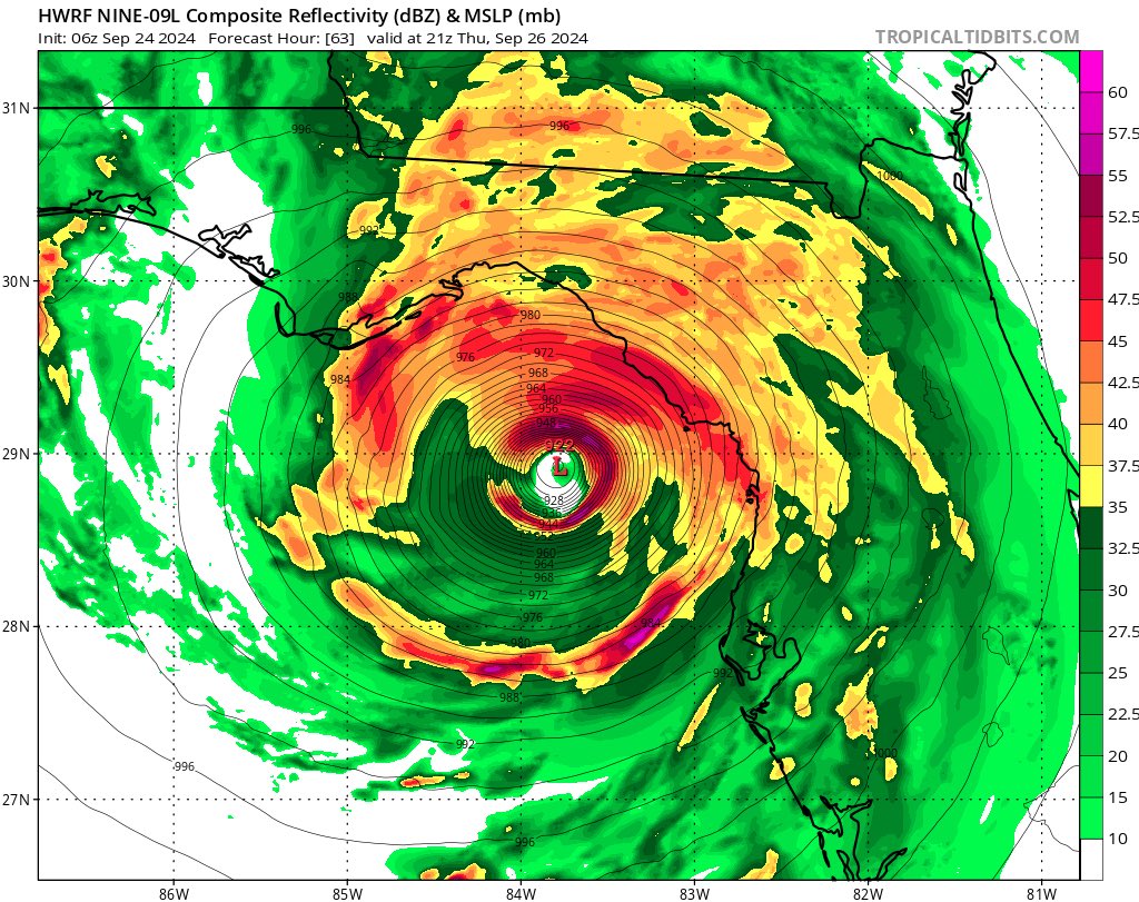 FloridaTropics1's tweet image. 6z HWRF is very similar to 0z run. Maybe slightly north and east. End result is the same. Major hurricane into the Big Bend. Impacts all along the west coast. #flwx #PTC9