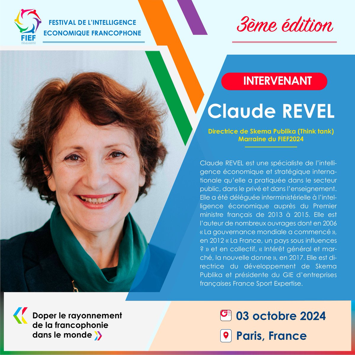 cavie_acci's tweet photo. Co-auteur du Livre blanc dédié, @ClaudeRevel  interviendra à la troisième édition du #FIEF2024, le 3 octobre prochain, à @CY__Tech Paris Université. Une initiative originale du CAVIE en marge du XIXè Sommet de la Francophonie.

https://t.co/HFpZFiWbpT

#CAVIE #FIEF #AFRIA #OIF https://t.co/zCr6hYyrzm