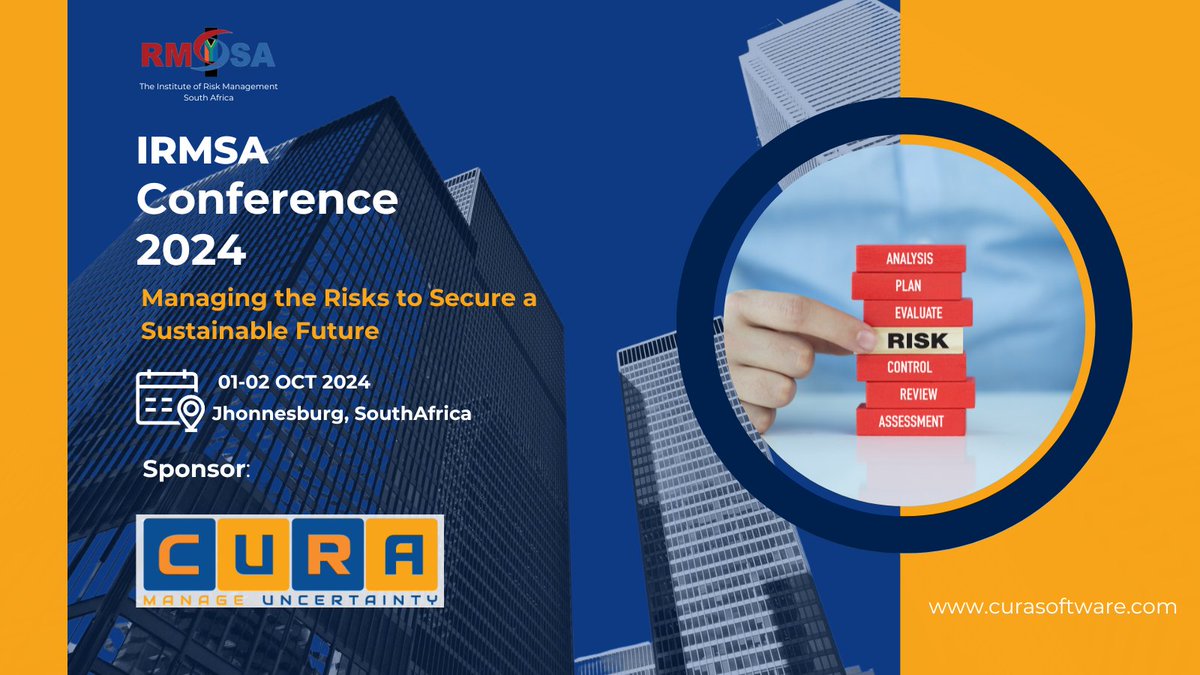 CuraGRC's tweet image. IRMSA2024: Manage Risk, Build a Sustainable Future! Oct 1-2 (in-person &amp;amp; online).  Experts, AI, Sustainability &amp;amp; more! Network &amp;amp; learn! Sponsored by Cura Software.

Register: irmsa.org.za/page/conference

#IRMSAConf24 #Sustainability #CuraSoftware #Riskmanagement