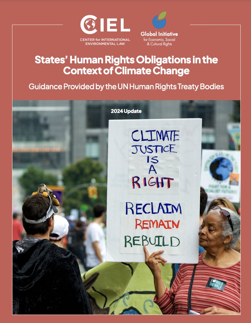 Center for International Environmental Law (@ciel_tweets) on Twitter photo Human Rights Treaty Bodies (HRTBs) have a critical role to play in elaborating on the obligations of States to respect, protect & fulfill #HumanRights in #ClimateGovernance.
READ CIEL & <a href="/GIESCR/">GI-ESCR | giescr.bsky.social</a> Synthesis Note on the outputs adopted by #HRTBs in 2024: bit.ly/hrtb_2024
A 🧵 Human Rights Treaty Bodies (HRTBs) have a critical role to play in elaborating on the obligations of States to respect, protect & fulfill #HumanRights in #ClimateGovernance.
READ CIEL & <a href="/GIESCR/">GI-ESCR | giescr.bsky.social</a> Synthesis Note on the outputs adopted by #HRTBs in 2024: bit.ly/hrtb_2024
A 🧵