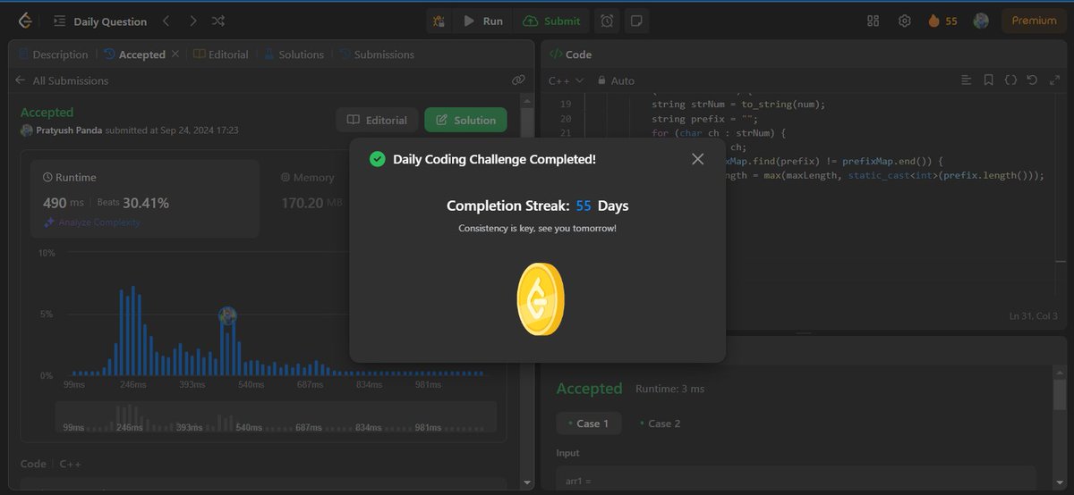 pandapratyush91's tweet image. Day 39/365: #LearnInPublic challenge!🚀
~ Day 55: Find the Length of the Longest Common Prefix #Dailycodingchallenge, @LEETCODE
~ learned about 3 tier architecture Normalization in #DBMS
#cp #DSA #schema #database #sql