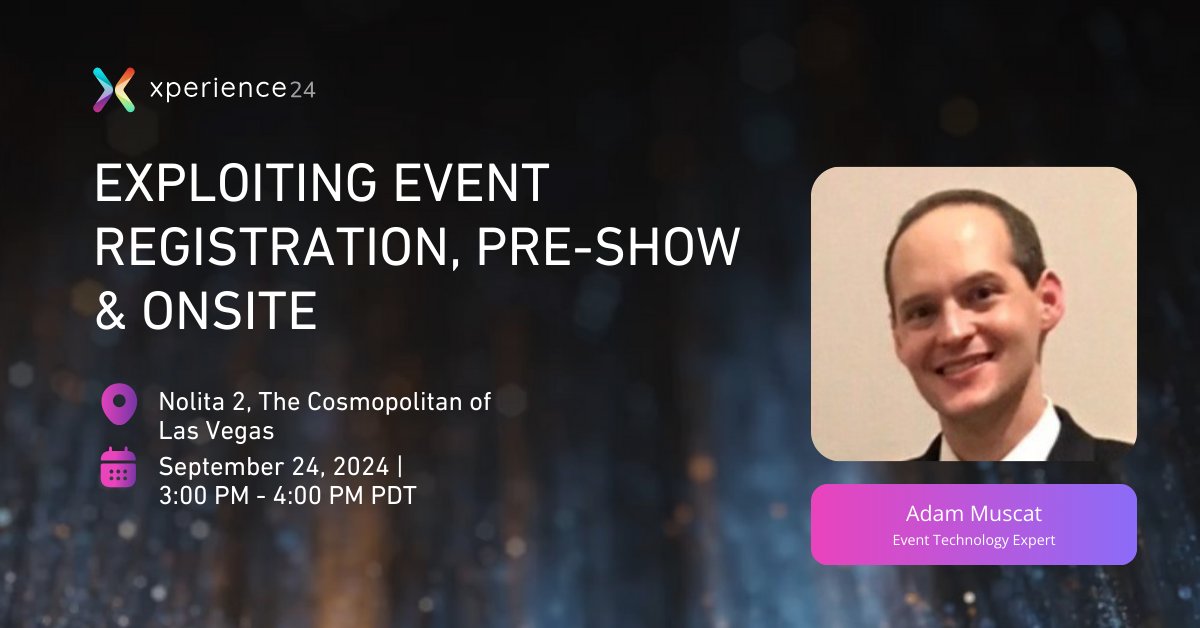🔑 Ready to take your event registration to the next level? Join Adam Muscat at #Xperience 2024 for an in-depth session on maximizing your event’s registration process from pre-show to onsite. 

Join us! 😄

#eventprofs