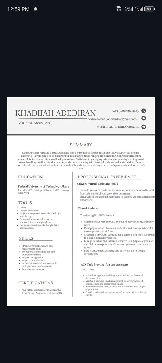 kharddy_'s tweet photo. @tundeskie Applying for a virtual assistant role.
Here is my resume https://t.co/NAhzDg45T9