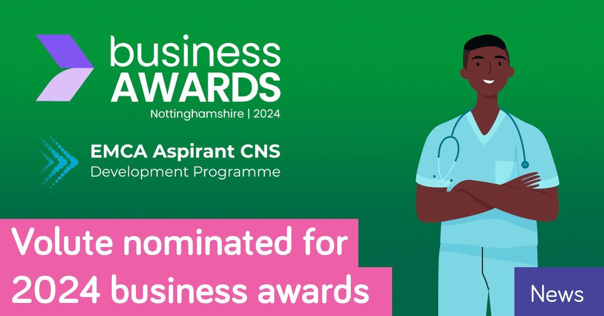 VoluteWebDesign's tweet image. 🌟 Exciting News! 🌟 Volute & East Midlands Cancer Alliance are finalists in the 2024 Nottinghamshire Business Awards. The Aspirant CNS Development Programme has transformed cancer care training in the East Midlands volute.co.uk/blog/volute-an… #ChamberCelebration.