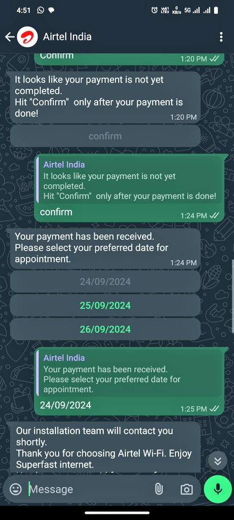 KDPandit97's tweet photo. @airtelindia  @Airtel_Presence @airtelnews    I tried to get a new wifi connection from Airtel. your installation team didn't contact to me. I have already pay for this by Airtel thanks app. I tried to resolve my problem by Airtel thanks app and customer care they are not https://t.co/2zPCVaVD2B