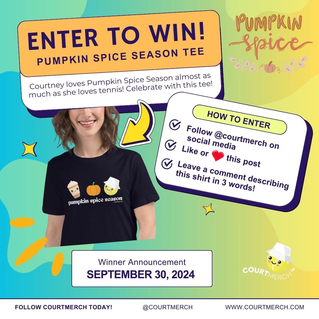 Court_Merch's tweet photo. Get ready to serve up some fun with CourtMerch's Pumpkin Spice Season shirt! Follow the easy steps below for a chance to win one and add some seasonal flair to your #tennis wardrobe! https://t.co/4dwVpGbW2l