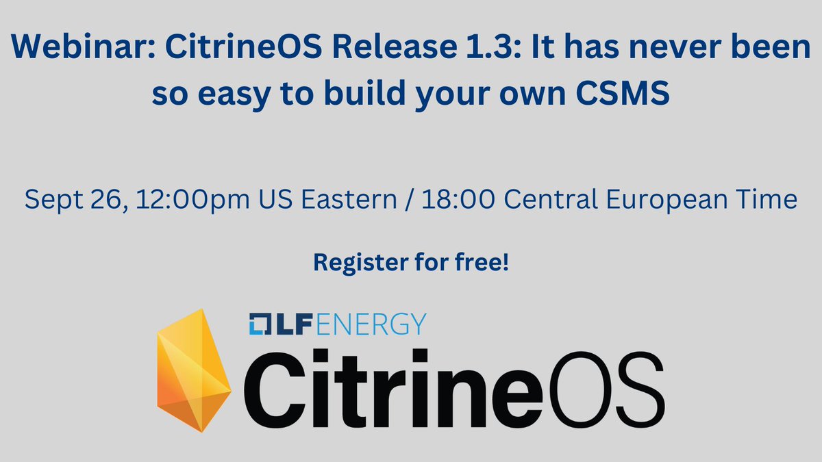 LF Energy (@lfe_foundation) on Twitter photo Join #LFEnergy and S44 on 26 Sept for a webinar exploring how #CitrineOS is making #EVcharging more reliable. CitrineOS provides tools to simplify development of Charge Station Management Systems: hubs.la/Q02KYWyw0 #energy #utilities #energytransition #emobility #ev #evse Join #LFEnergy and S44 on 26 Sept for a webinar exploring how #CitrineOS is making #EVcharging more reliable. CitrineOS provides tools to simplify development of Charge Station Management Systems: hubs.la/Q02KYWyw0 #energy #utilities #energytransition #emobility #ev #evse