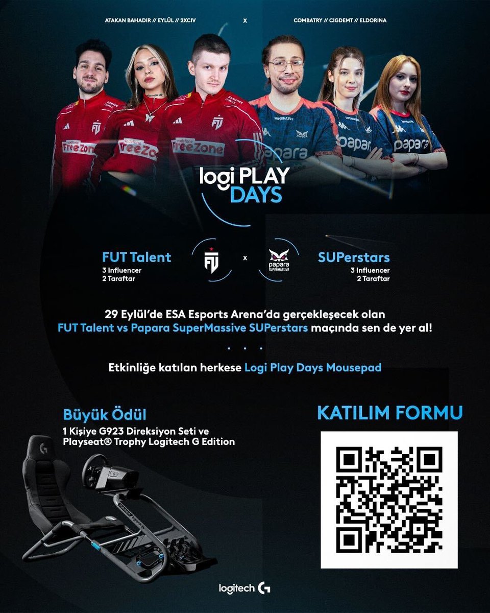 Logi Play Days'in son etkinliği için hazır mısın? 🤩

29 Eylül'de ESA Esports Arena'da buluşuyoruz! 🫂

🔗 forms.gle/N35bp6RPq3oZpt…

Etkinliğe gelerek kazanabileceğin hediyeler bu post'un devamında! 👇