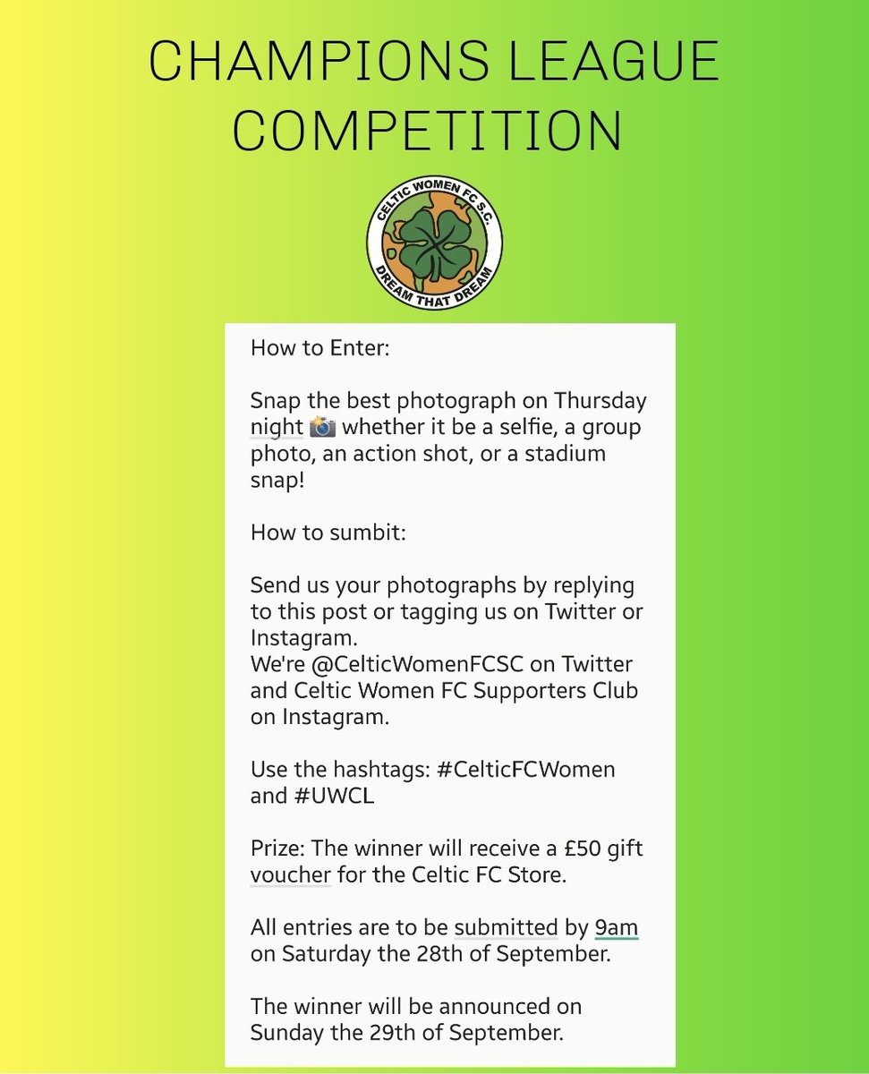 CelticWomenFCSC's tweet photo. On Thursday night, Celtic FC Women and Elena Sadiku can create history once more. 

Bring along a friend, your granny, your grandad, aunties, uncles, cousins, sisters, brothers... 

The group stages are in our sight, we have the advantage, come along and be a part of history 🍀 https://t.co/l3u5zTjYgc