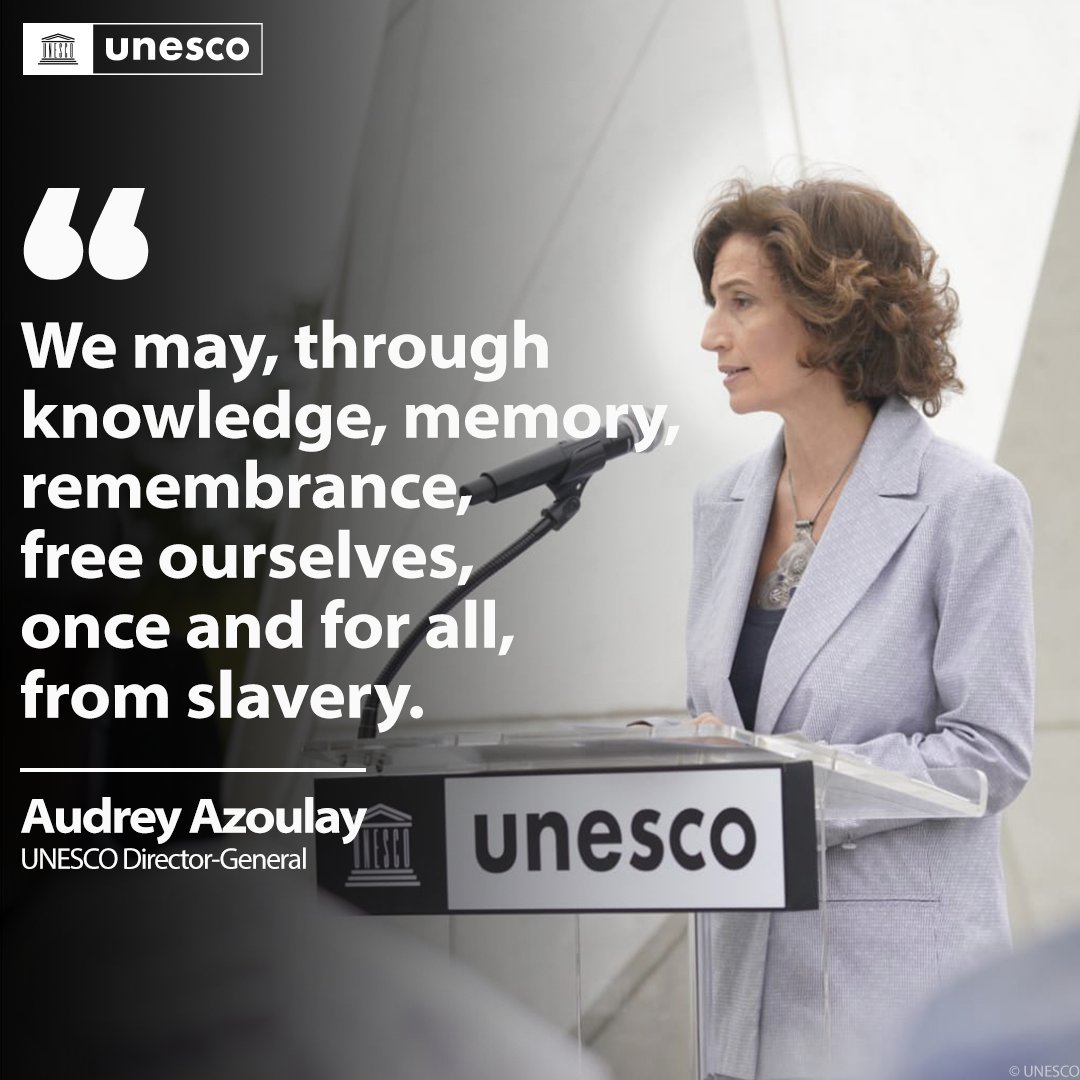 UNESCO 🏛️ #Education #Sciences #Culture 🇺🇳 (@unesco) on Twitter photo During #UNGA, on the 30th anniversary of UNESCO’s ‘Routes of Enslaved Peoples’ programme, <a href="/AAzoulay/">Audrey Azoulay</a> announced the creation of a network twinning places of memory and museums of slavery in #Africa, the Americas and Europe.
Read more: unes.co/ugdnuv #LestWeForget During #UNGA, on the 30th anniversary of UNESCO’s ‘Routes of Enslaved Peoples’ programme, <a href="/AAzoulay/">Audrey Azoulay</a> announced the creation of a network twinning places of memory and museums of slavery in #Africa, the Americas and Europe.
Read more: unes.co/ugdnuv #LestWeForget