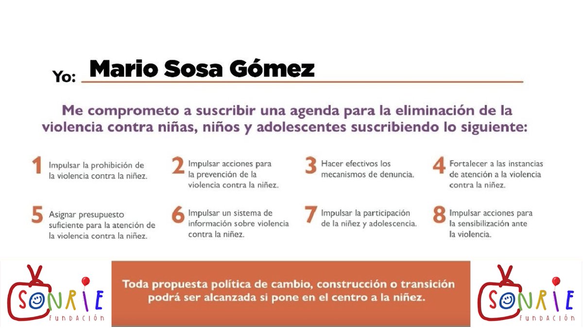 ¿#SabíasQue nuestro presidente Lic. <a href="/MarioSosaG/">Mario Sosa Gómez</a> tiene una agenda de trabajo permanente para la eliminación de la violencia contra niñas y niños?  

Desde <a href="/Fund_Sonrie/">Fundación Sonríe</a> apoyamos los proyectos de <a href="/WorldVisionMX/">WorldVisionMx</a> en favor de los todos los niños.

#HagamosComunidad 
#FundaciónSonríe